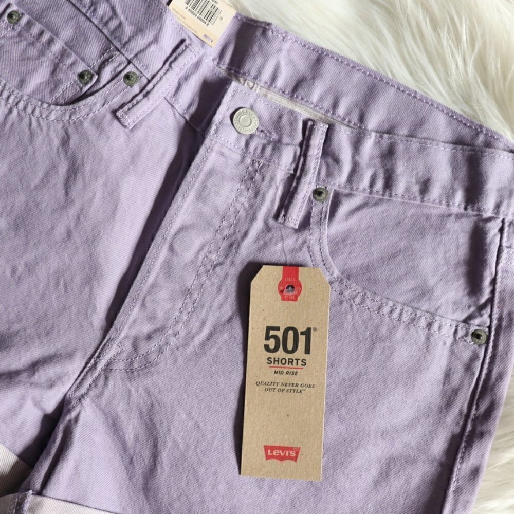 NEW Levi's 501 Purple Mid Rise Denim Jeans Shorts Size 28 - Picture 2 of 7